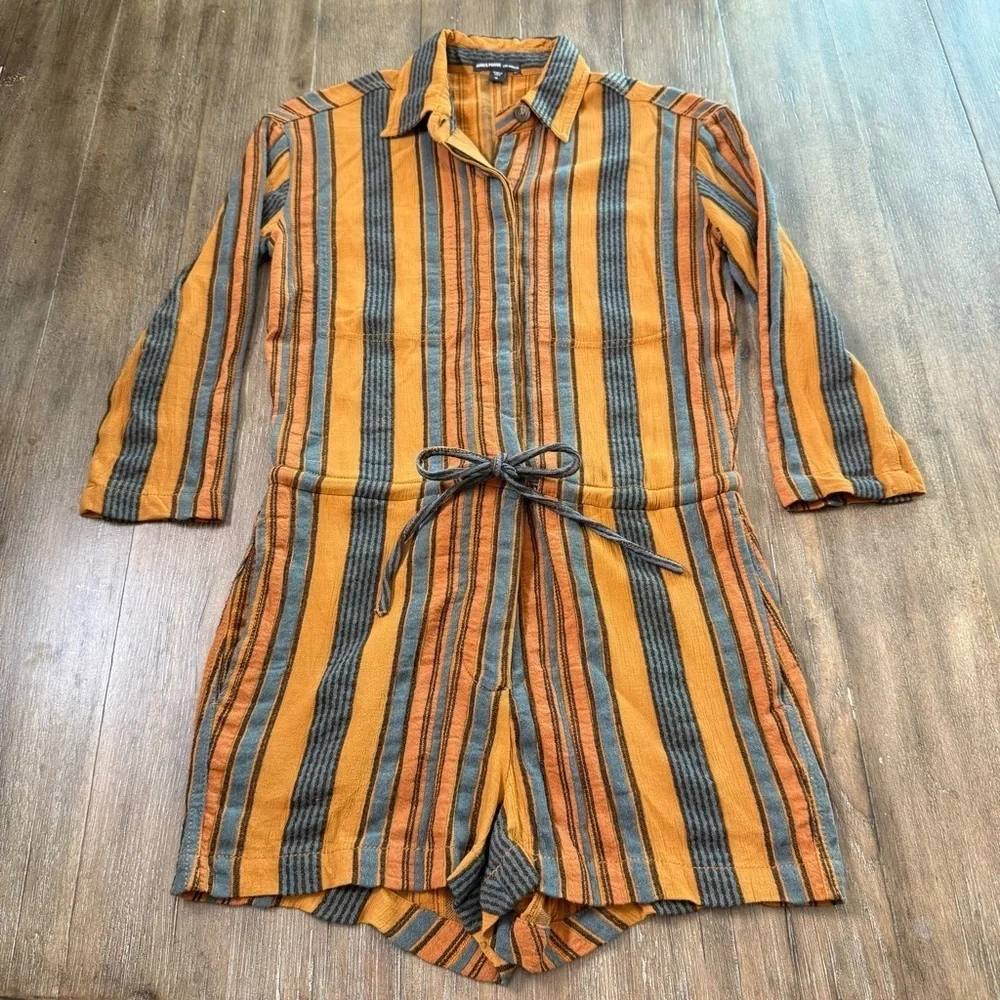 James Perse Short Vintage Jumpsuit Striped Romper Cotton